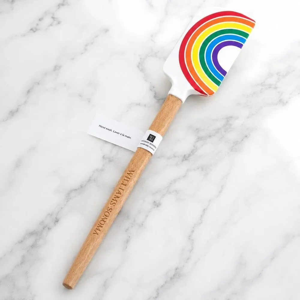 Williams Sonoma Pride Rainbow Silicone Spatula Trevor Project NWT Wood Handle